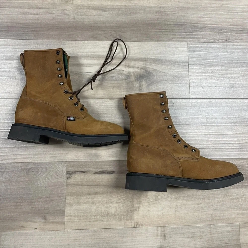 Justin Boots Original Work Boot Style 0760 Brown Men's Soft Toe Size 9EE USA